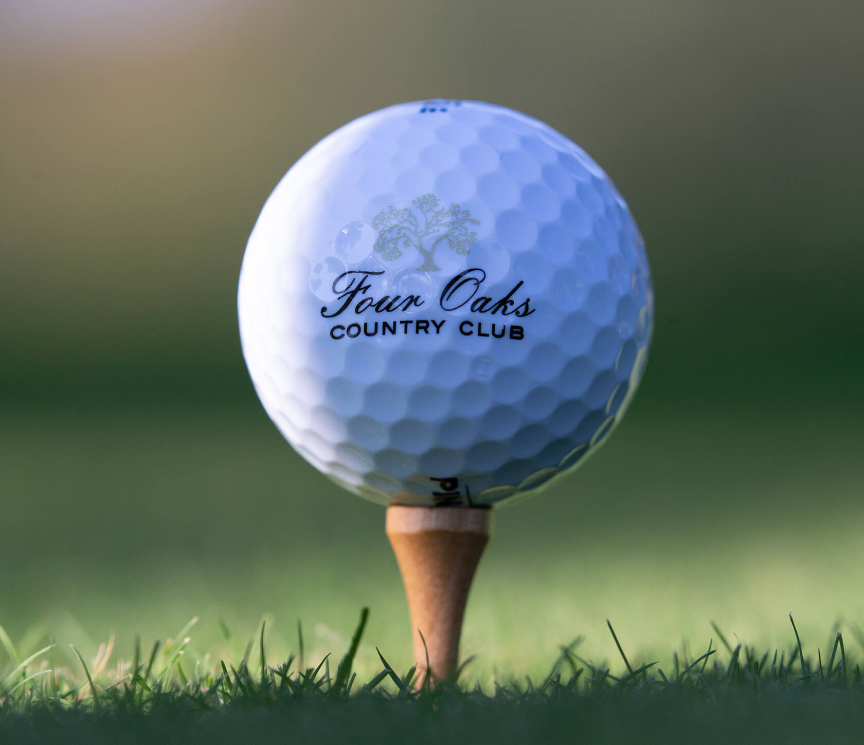 Golfball with Four Oaks logo on tee